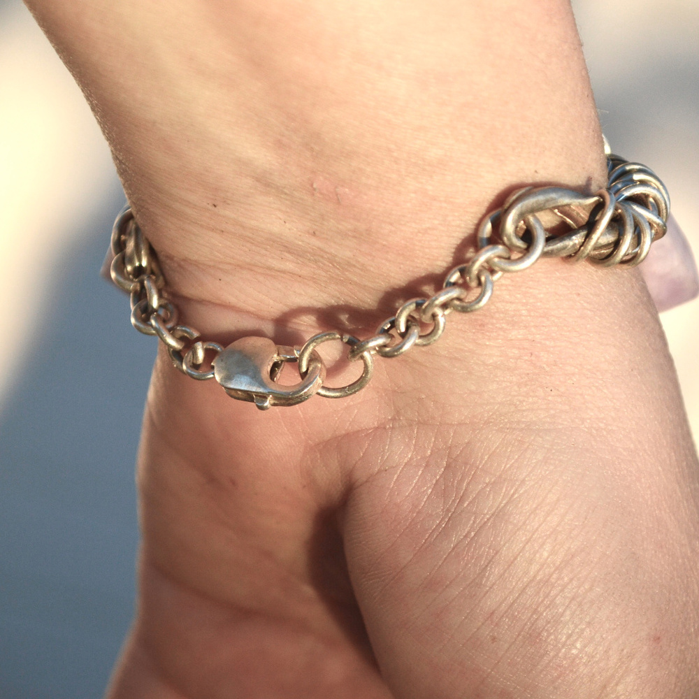 Pink Kunzite Wire Wrapped Sterling Silver Bracelet - Picture 6 of 7